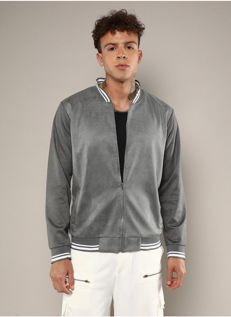 Men's Moon Grey Zip-Front Baseball Jacket