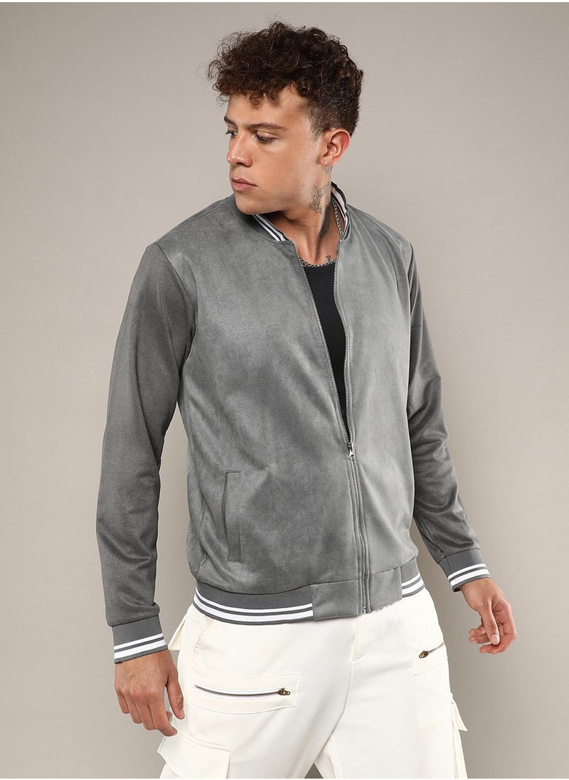 Men's Moon Grey Zip-Front Baseball Jacket