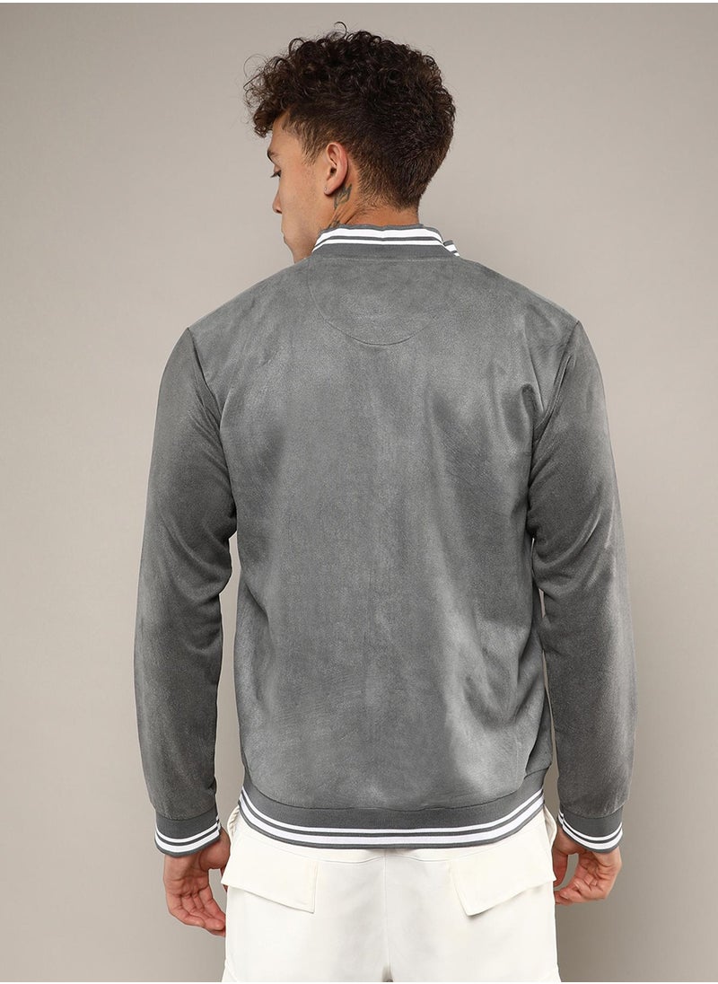 Men's Moon Grey Zip-Front Baseball Jacket