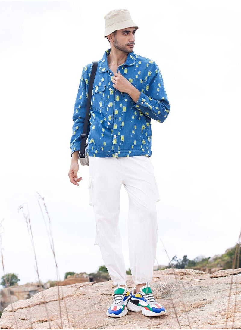 Men's Blue Heavy Distressed Denim Jacket