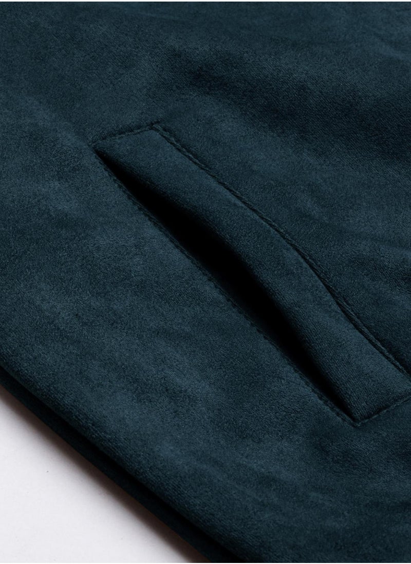 Men's Saltbox Blue Fur-Lined Suede Bomber Jacket