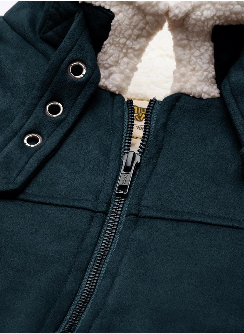 Men's Saltbox Blue Fur-Lined Suede Bomber Jacket