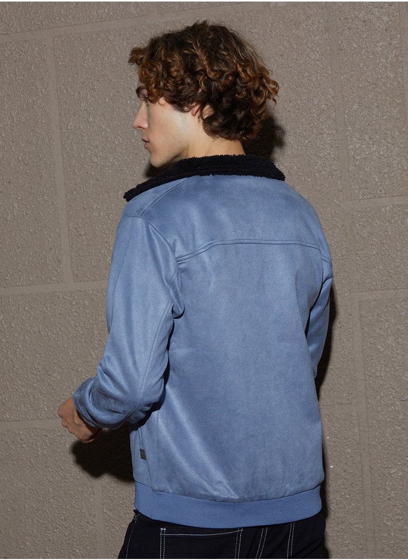 Men's Icy Grey & Onyx Black Fleece-Lined Bomber Jacket