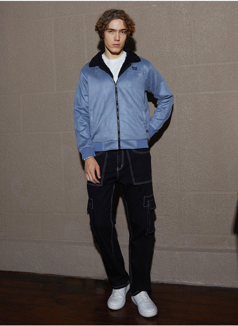 Men's Icy Grey & Onyx Black Fleece-Lined Bomber Jacket