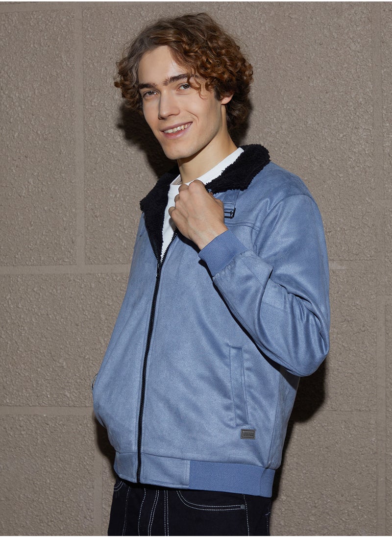 Men's Icy Grey & Onyx Black Fleece-Lined Bomber Jacket