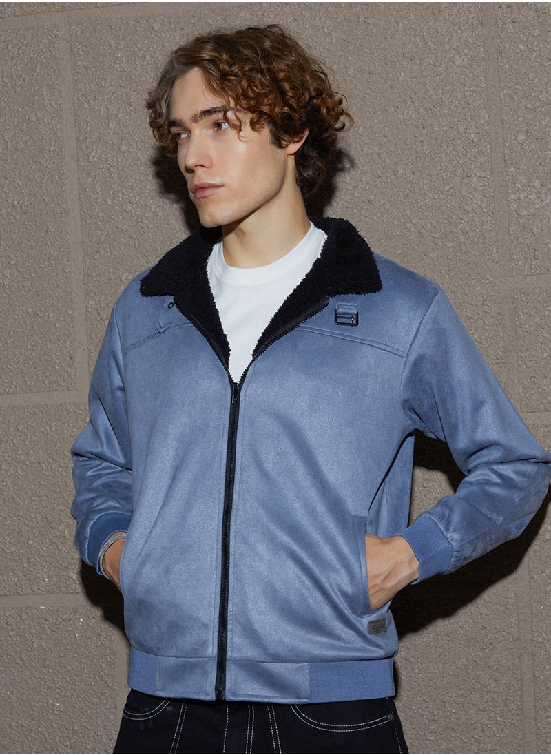 Men's Icy Grey & Onyx Black Fleece-Lined Bomber Jacket
