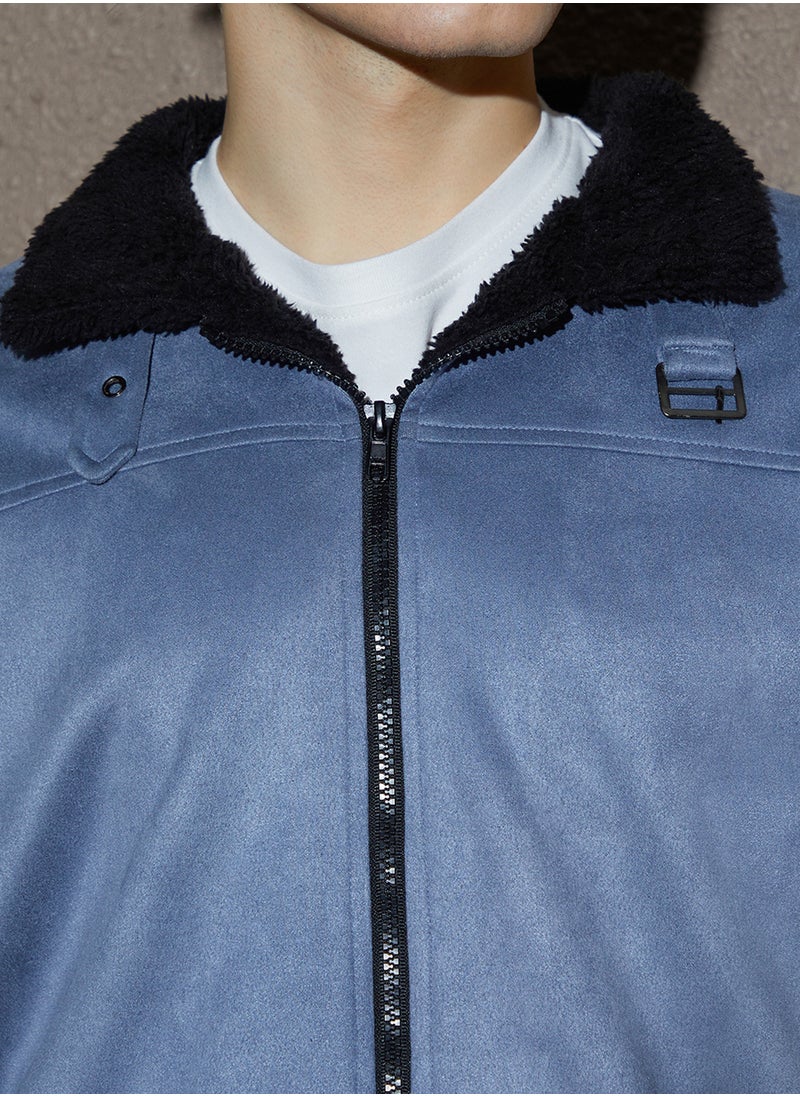Men's Icy Grey & Onyx Black Fleece-Lined Bomber Jacket