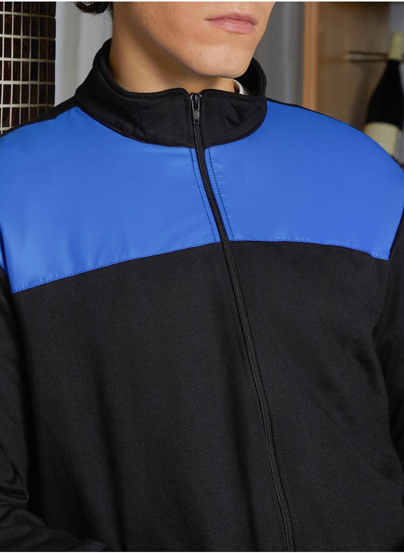 Men's Electric Blue & Obsidian Black Contrast Zip-Front Jacket