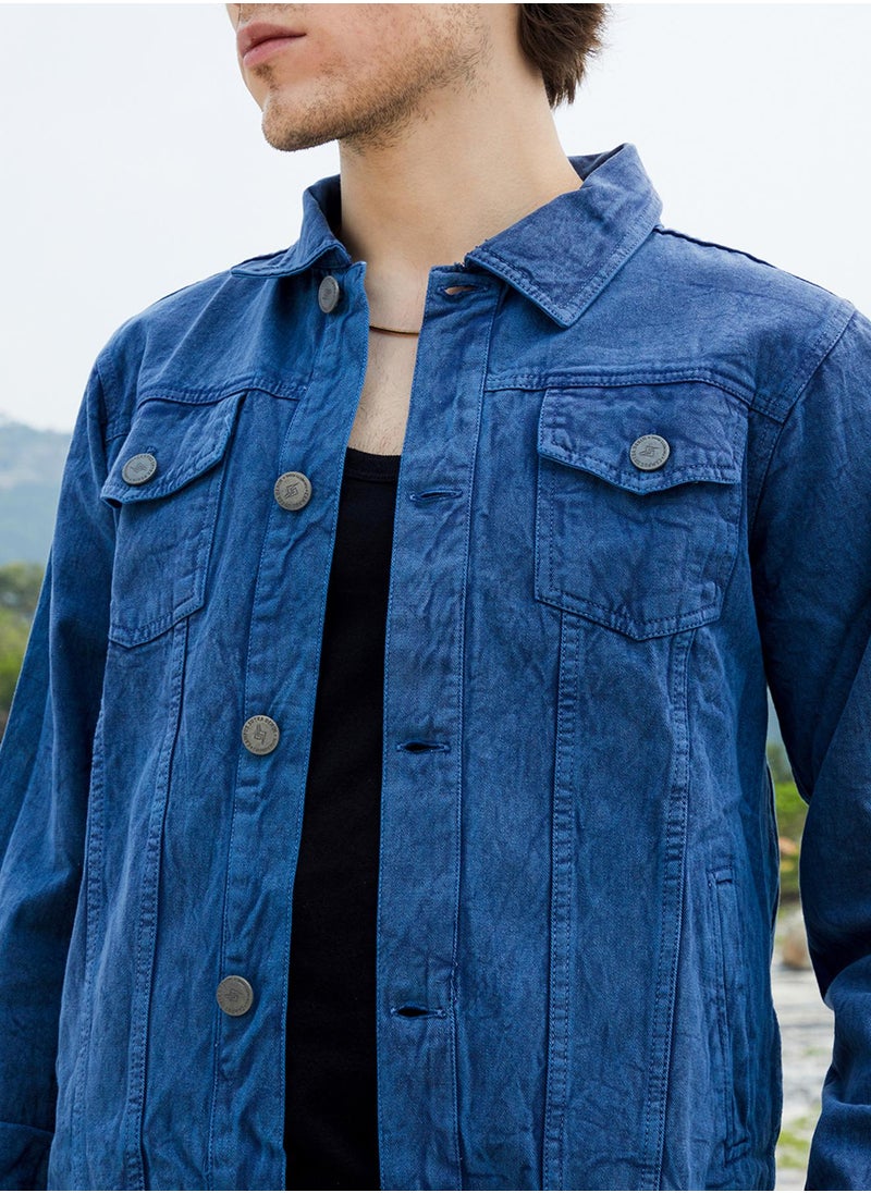 Men's Indigo Blue Medium-Wash Denim Jacket
