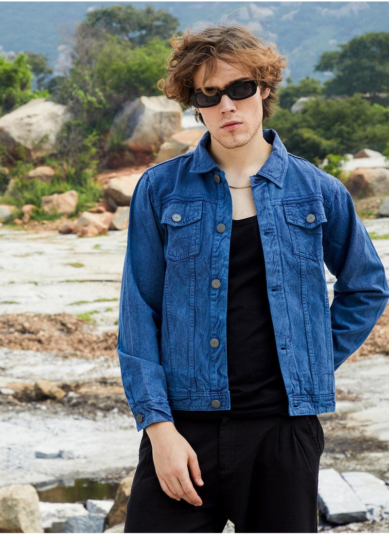 Men's Indigo Blue Medium-Wash Denim Jacket