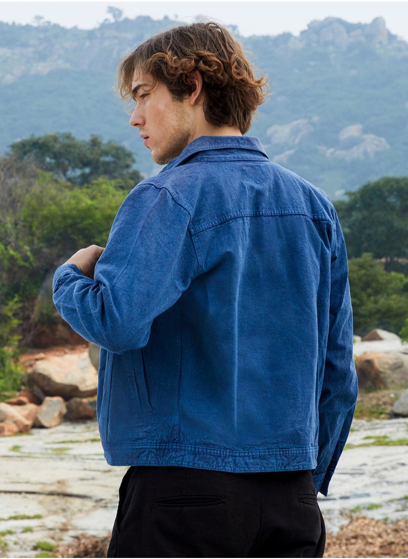 Men's Indigo Blue Medium-Wash Denim Jacket
