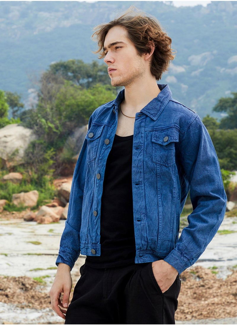 Men's Indigo Blue Medium-Wash Denim Jacket