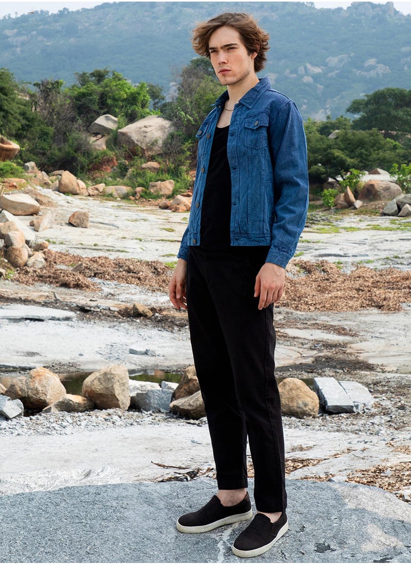 Men's Indigo Blue Medium-Wash Denim Jacket