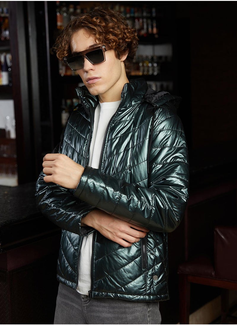 Men's Jungle Green Metallic Zip-Front Quilted Jacket