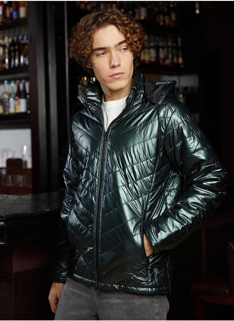 Men's Jungle Green Metallic Zip-Front Quilted Jacket