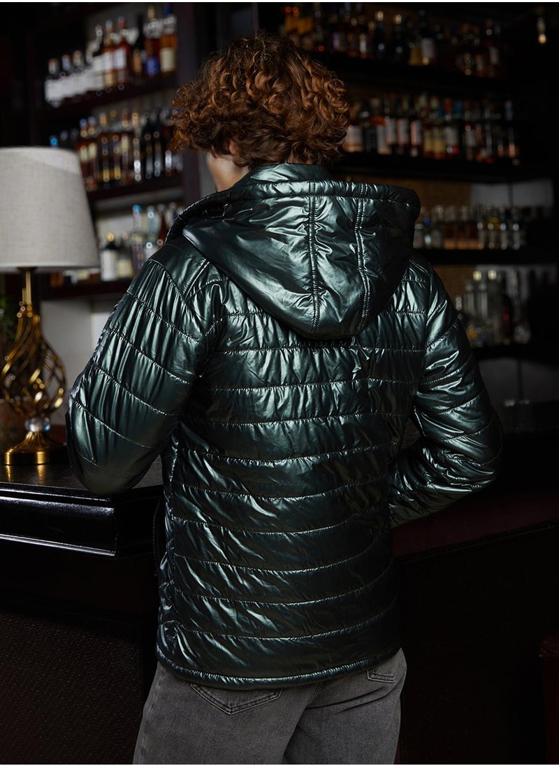Men's Jungle Green Metallic Zip-Front Quilted Jacket