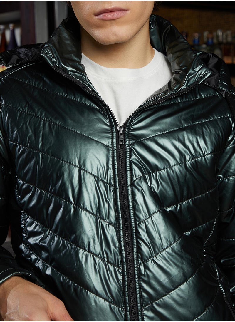 Men's Jungle Green Metallic Zip-Front Quilted Jacket