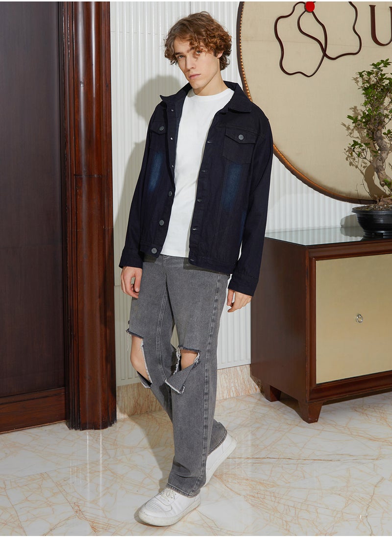 Men's Prussian Blue Dark-Wash Relaxed Denim Jacket