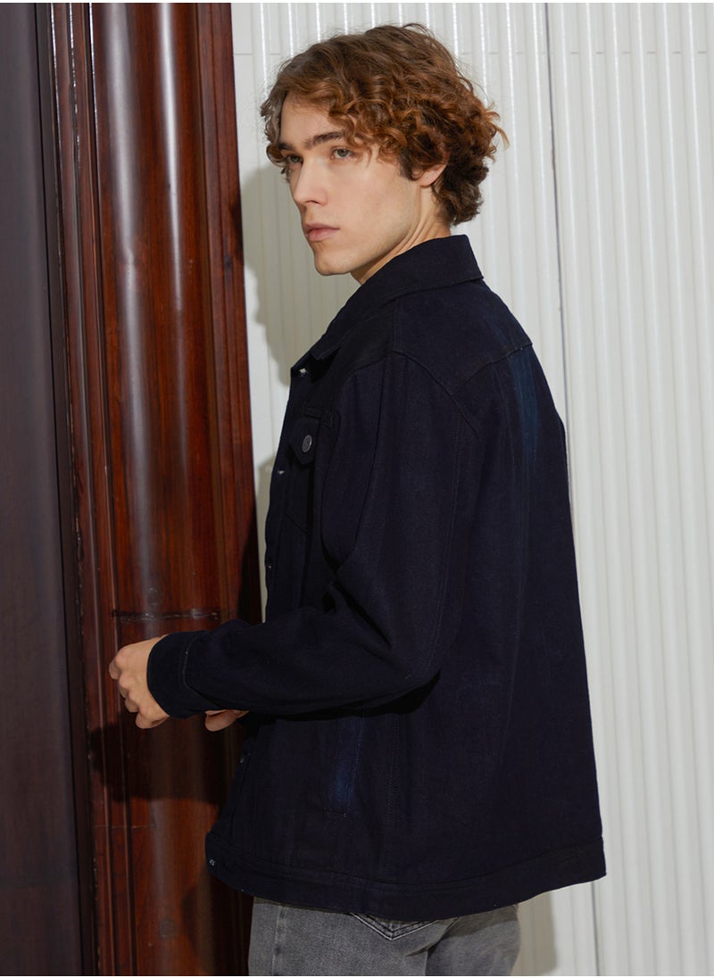 Men's Prussian Blue Dark-Wash Relaxed Denim Jacket