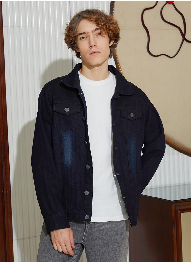 Men's Prussian Blue Dark-Wash Relaxed Denim Jacket