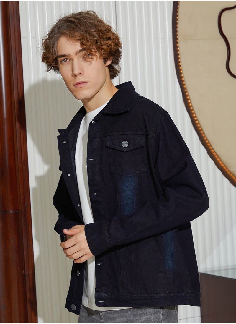 Men's Prussian Blue Dark-Wash Relaxed Denim Jacket