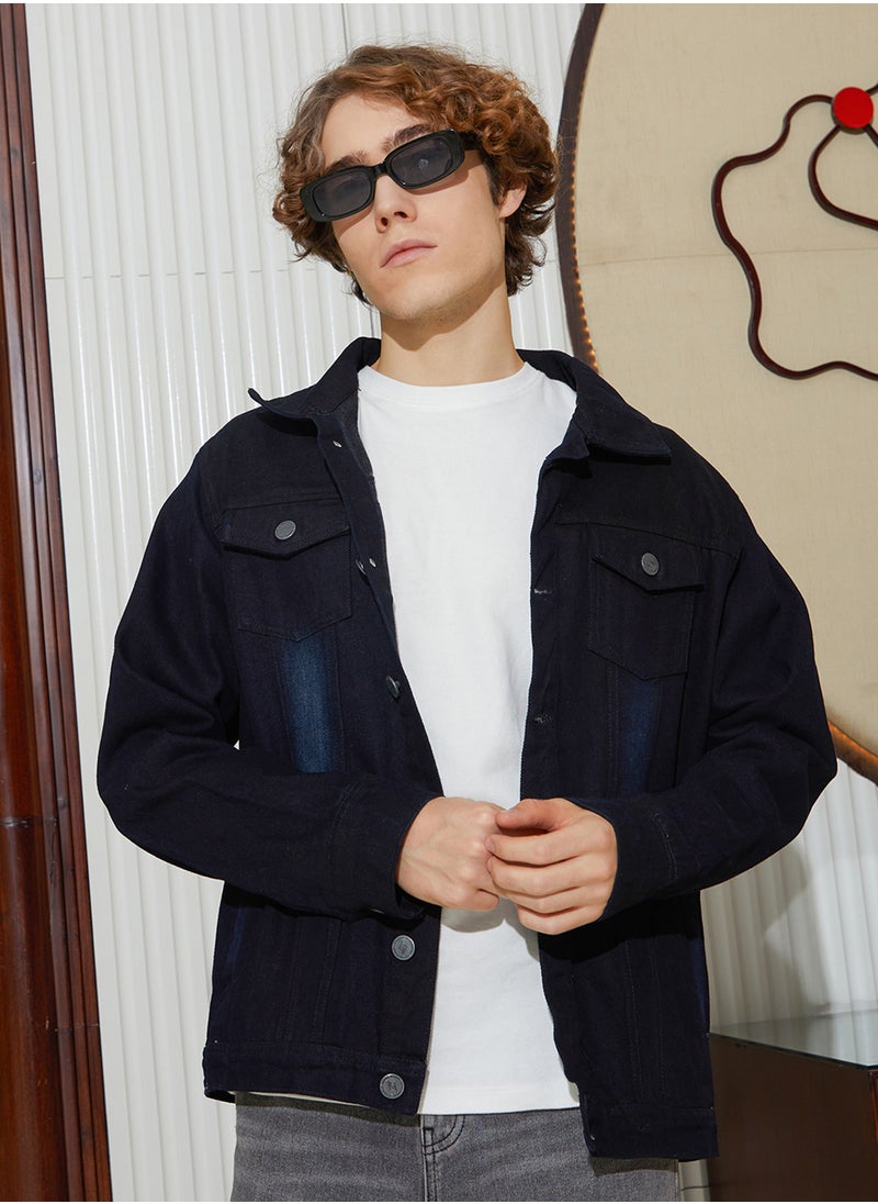 Men's Prussian Blue Dark-Wash Relaxed Denim Jacket
