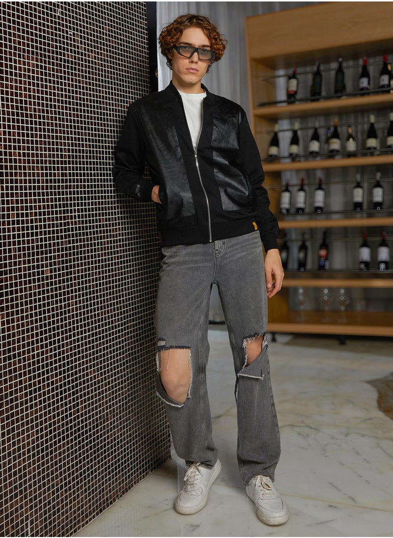 Men's Onyx Black Self-Patch Bomber Jacket