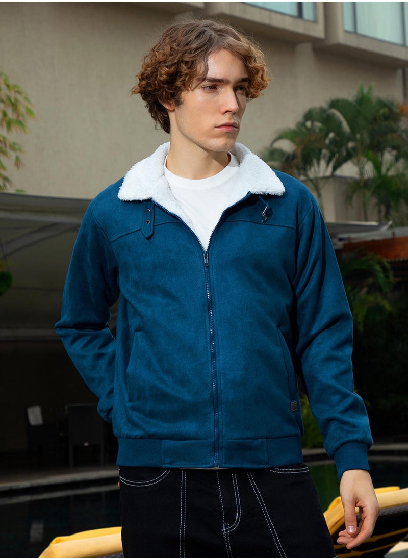 Men's Admiral Blue Self-Design Buffalo Check Puffer Jacket