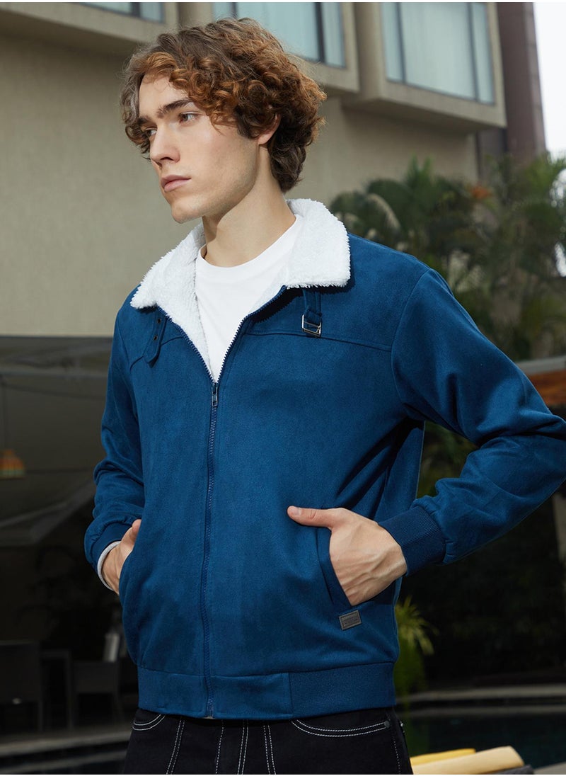 Men's Admiral Blue Self-Design Buffalo Check Puffer Jacket