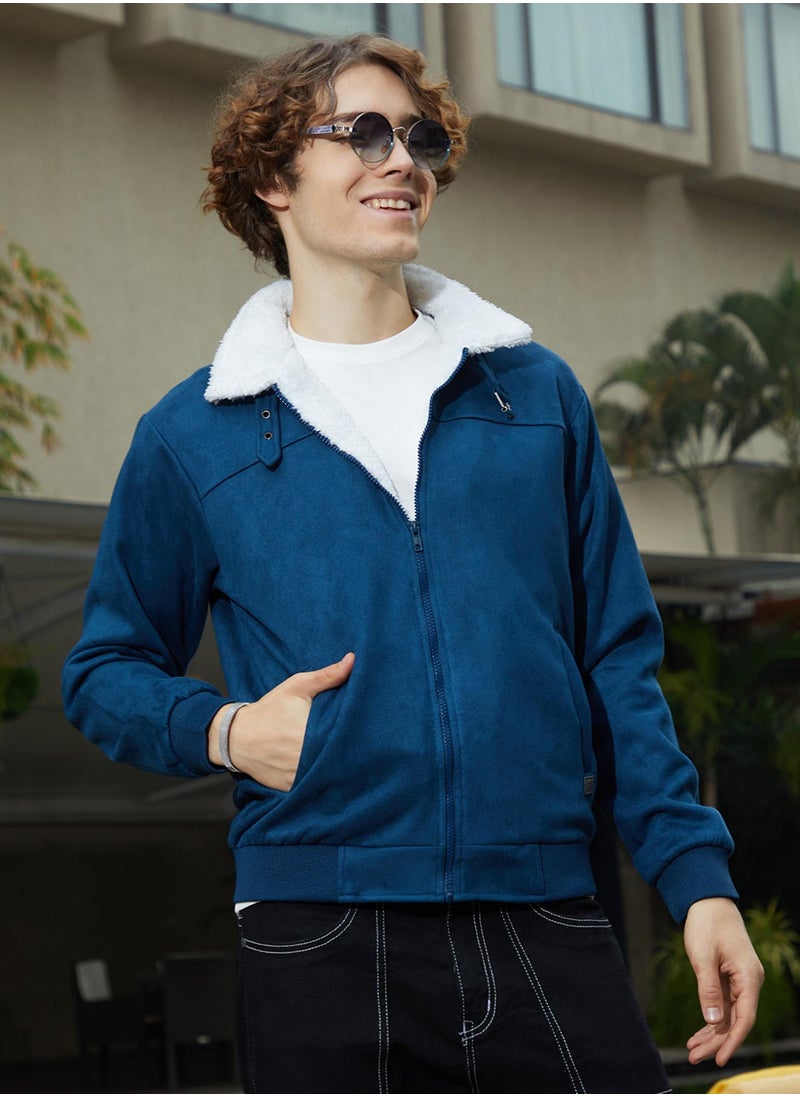 Men's Admiral Blue Self-Design Buffalo Check Puffer Jacket