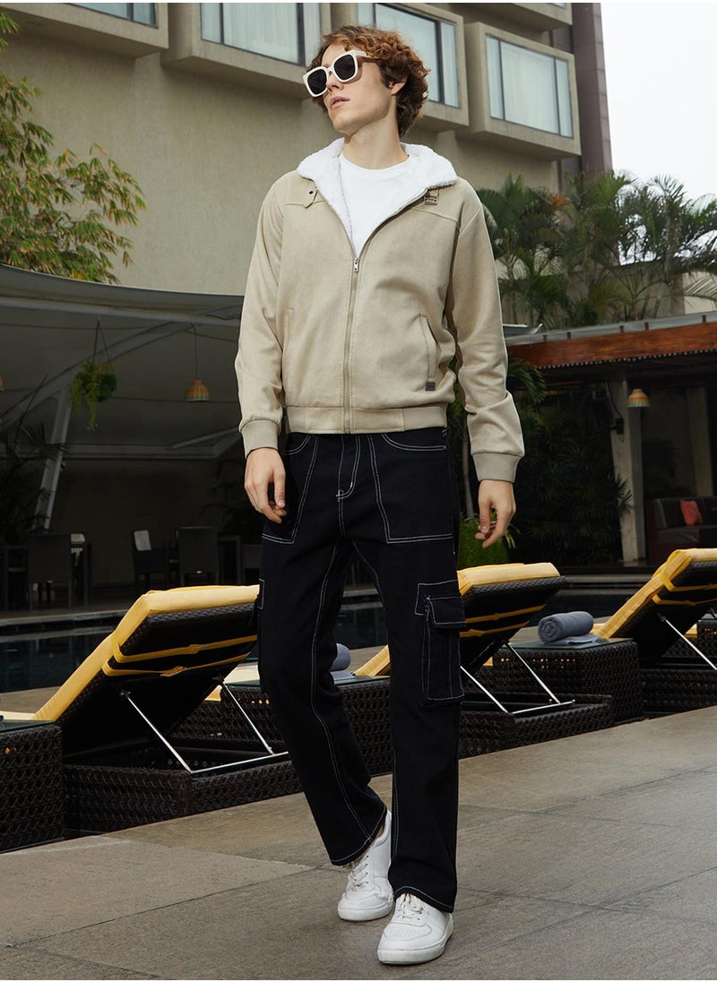 Men's Saltbox Beige & Chalk White Fleece-Lined Bomber Jacket