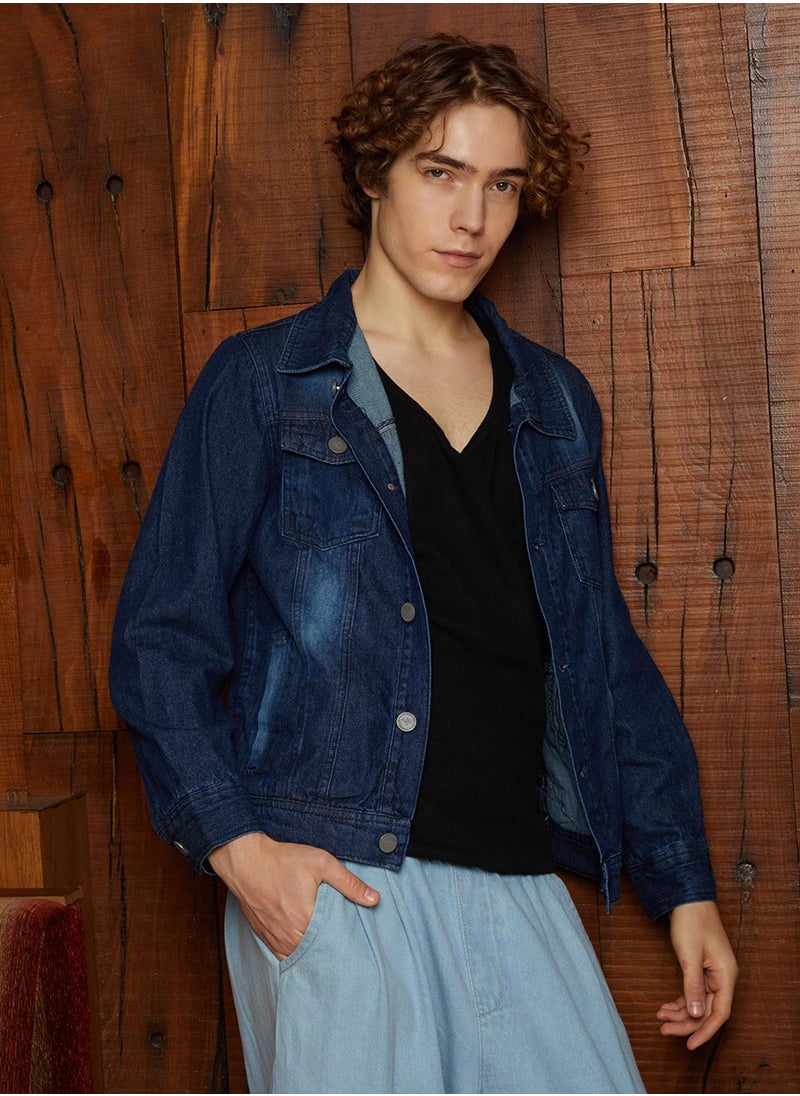 Men's Indigo Blue Medium-Wash Relaxed Denim Jacket