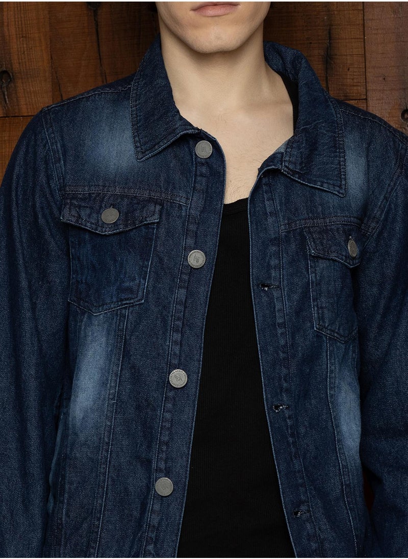 Men's Indigo Blue Medium-Wash Relaxed Denim Jacket