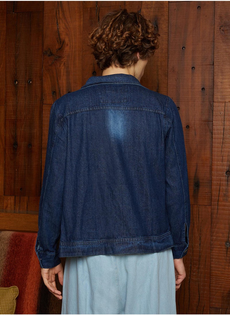 Men's Indigo Blue Medium-Wash Relaxed Denim Jacket