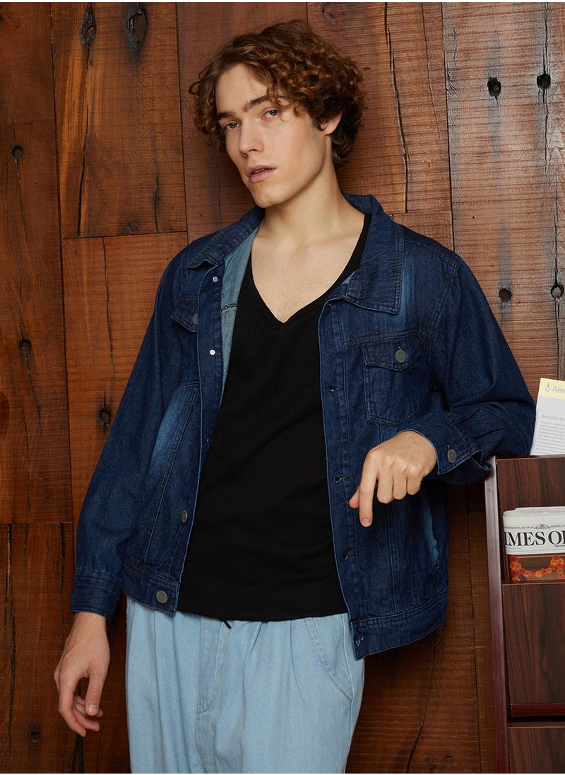 Men's Indigo Blue Medium-Wash Relaxed Denim Jacket
