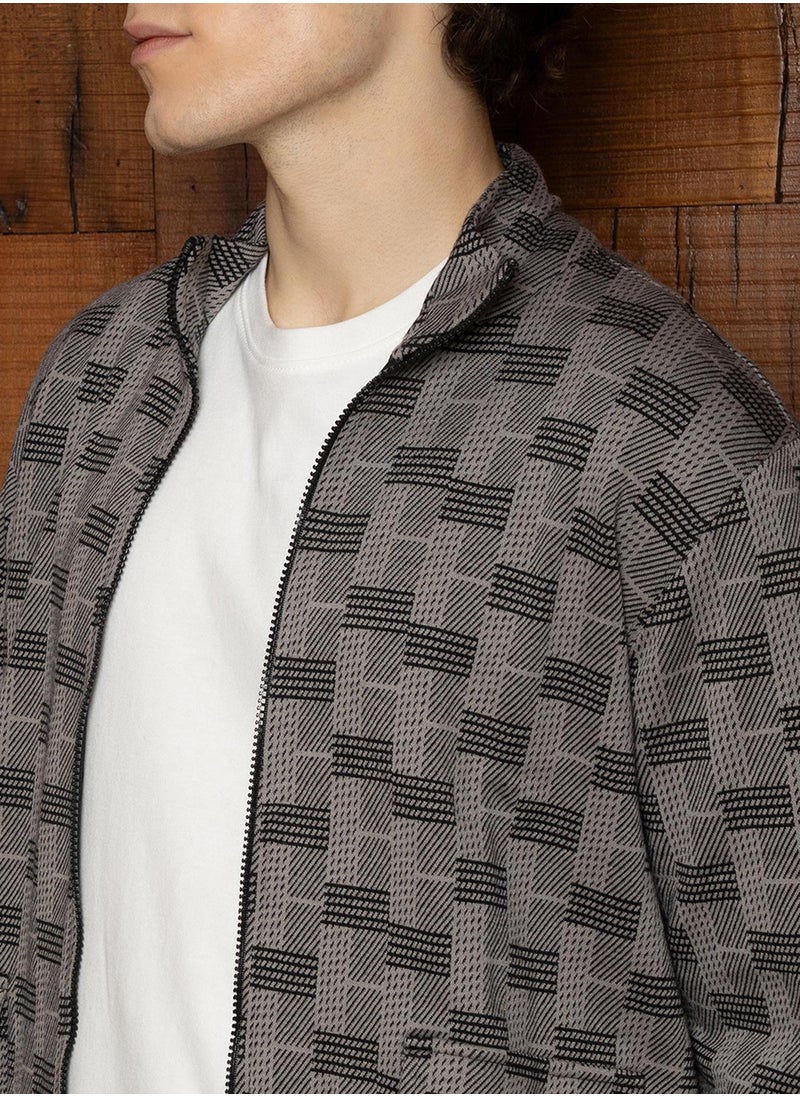 Men's Ash Grey Zip-Front Brick Jacket