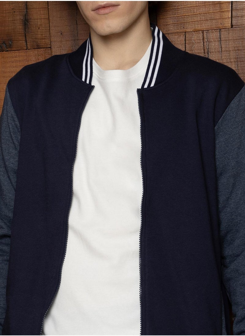 Men's Navy Blue Block Bomber Jacket