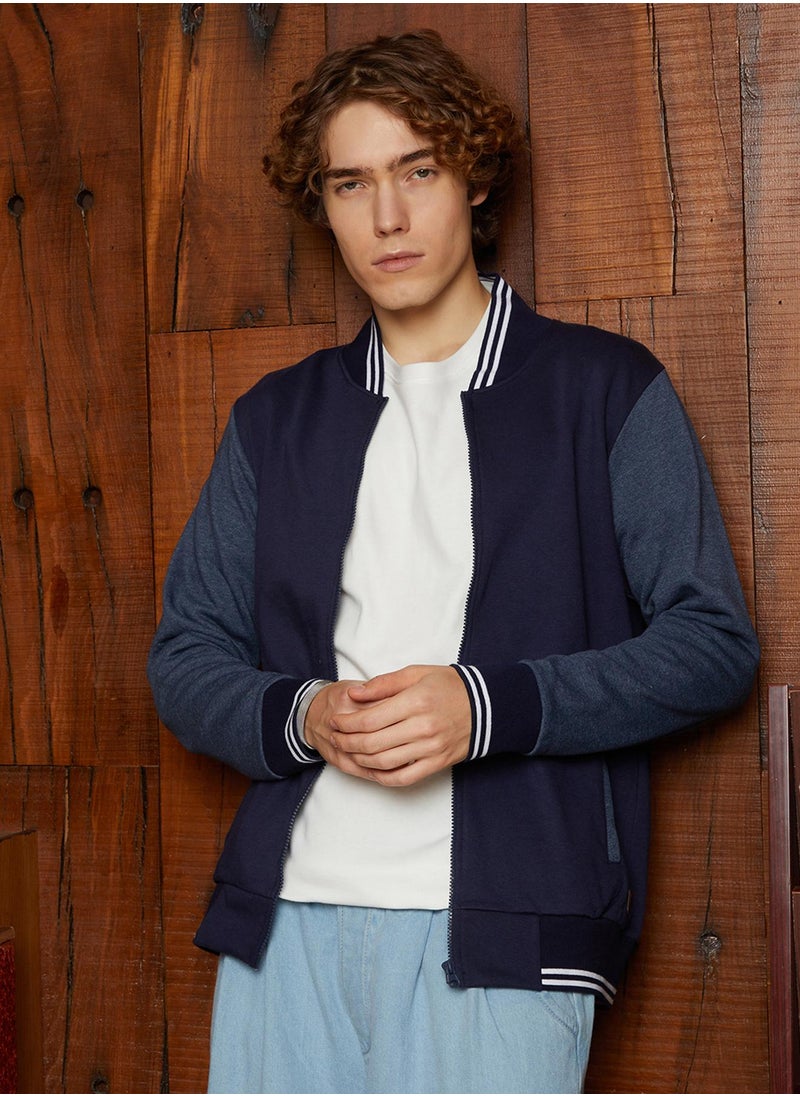 Men's Navy Blue Block Bomber Jacket