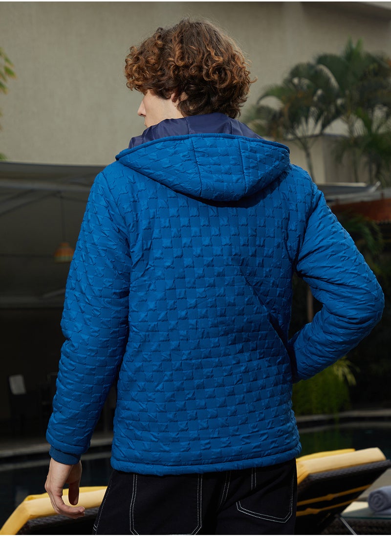 Men's Admiral Blue Tactile Shepard Check Puffer Jacket