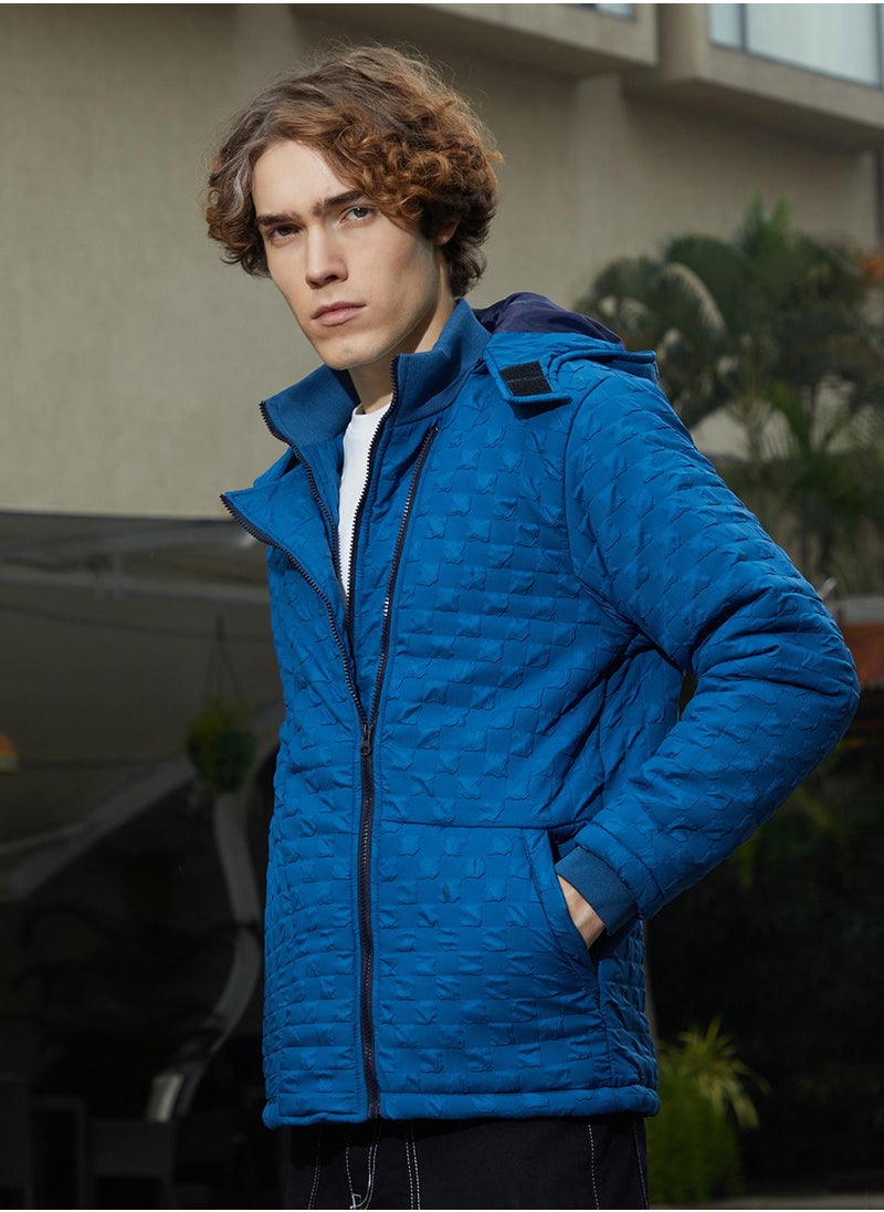 Men's Admiral Blue Tactile Shepard Check Puffer Jacket
