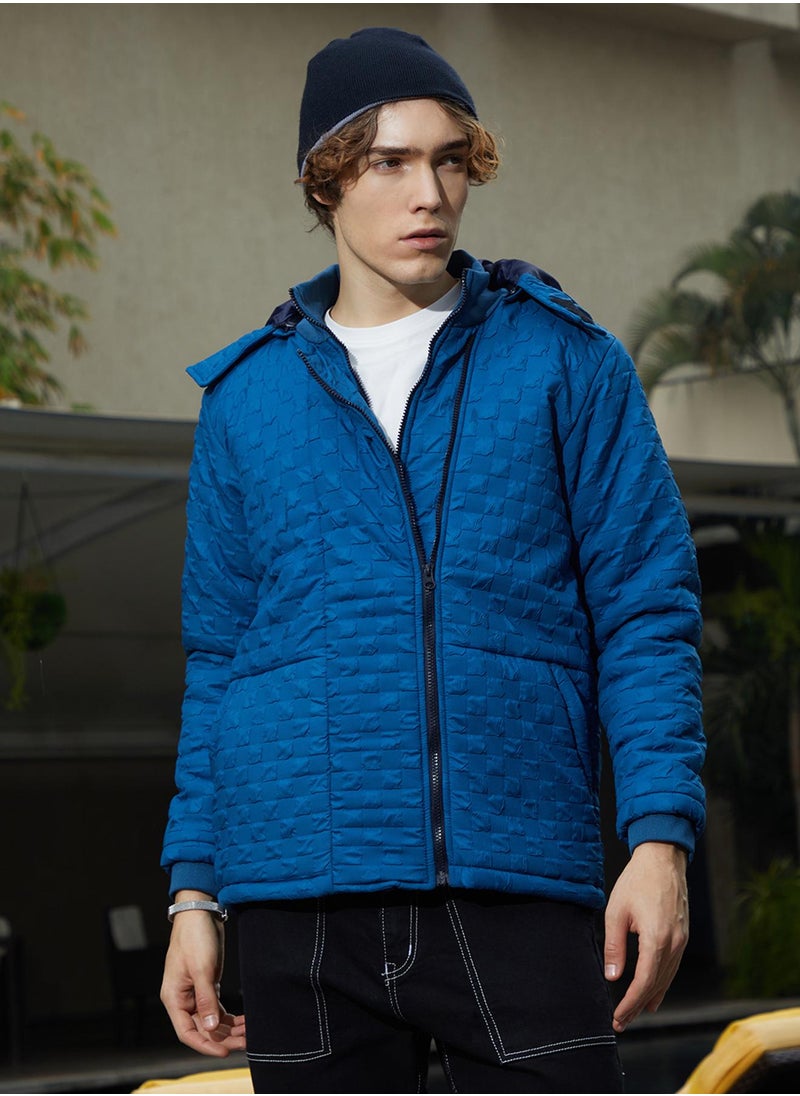 Men's Admiral Blue Tactile Shepard Check Puffer Jacket