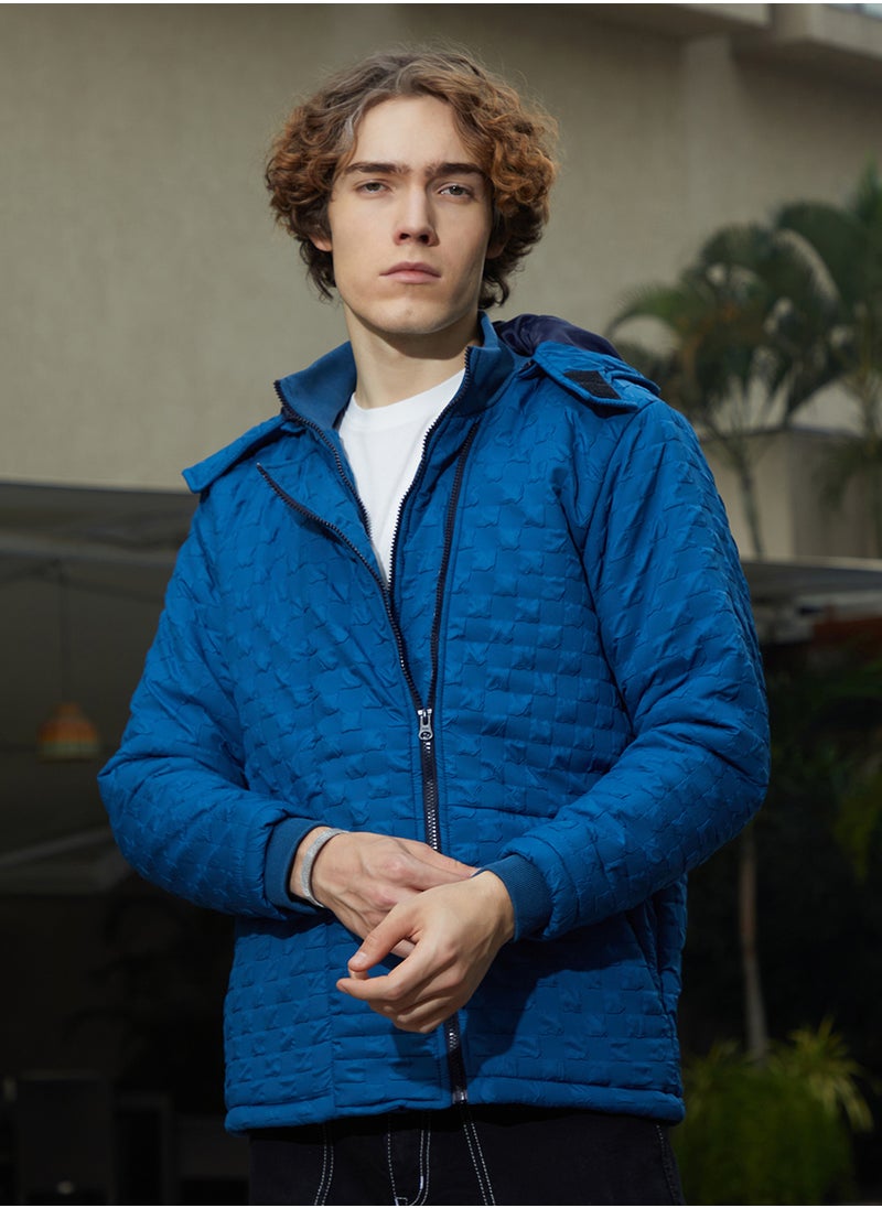 Men's Admiral Blue Tactile Shepard Check Puffer Jacket