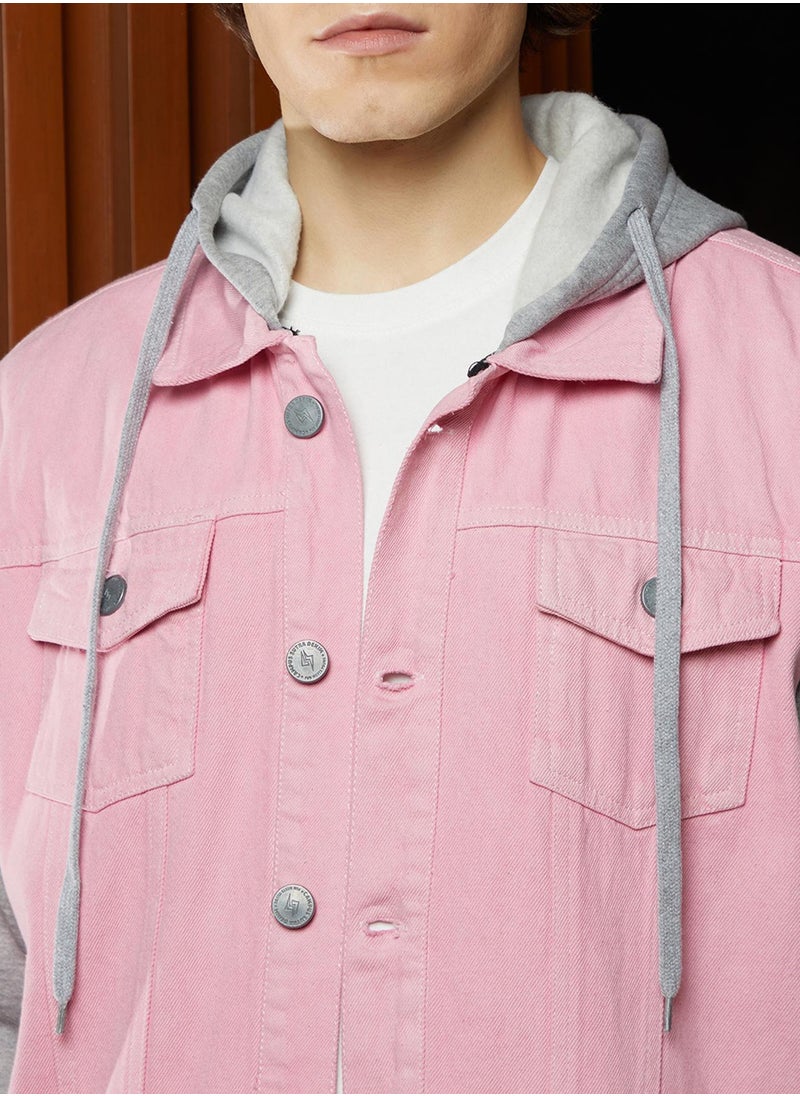 Men's Bubblegum Pink & Coin Grey Block Denim Jacket