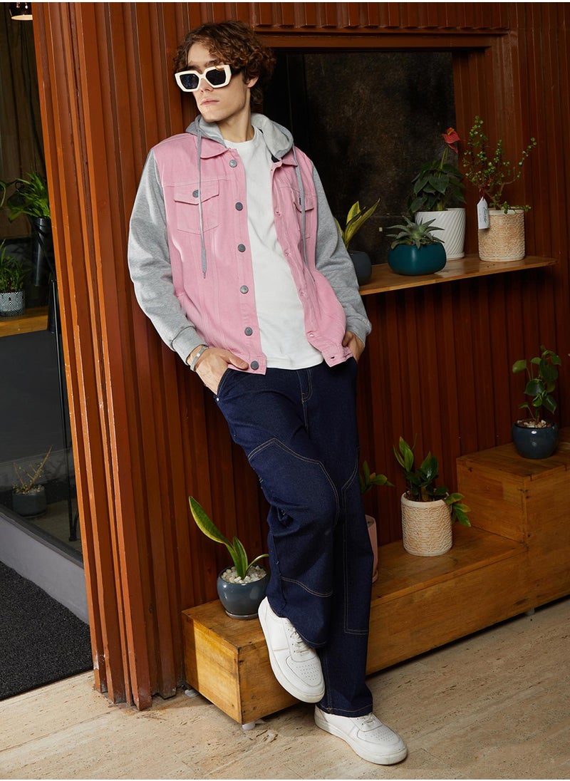 Men's Bubblegum Pink & Coin Grey Block Denim Jacket