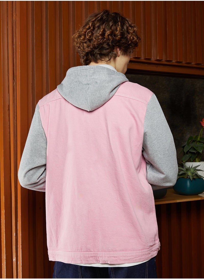 Men's Bubblegum Pink & Coin Grey Block Denim Jacket