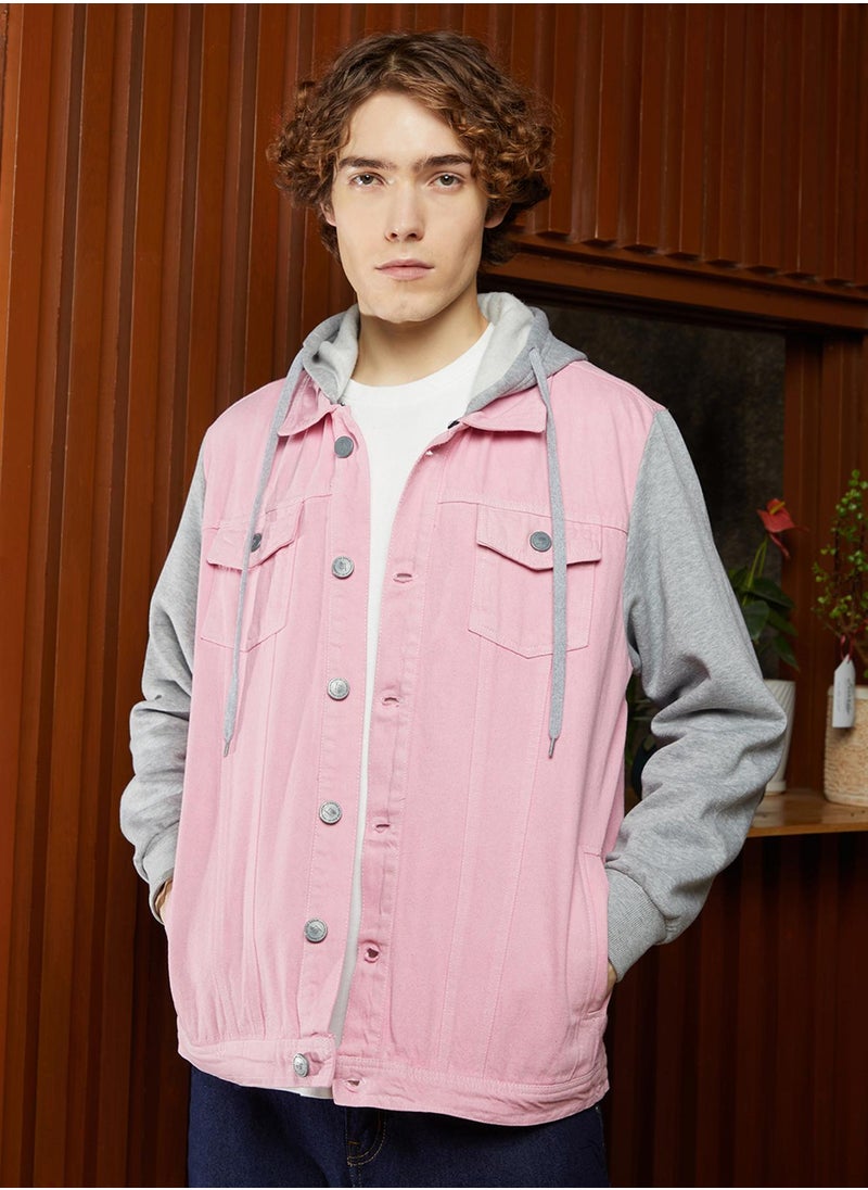 Men's Bubblegum Pink & Coin Grey Block Denim Jacket