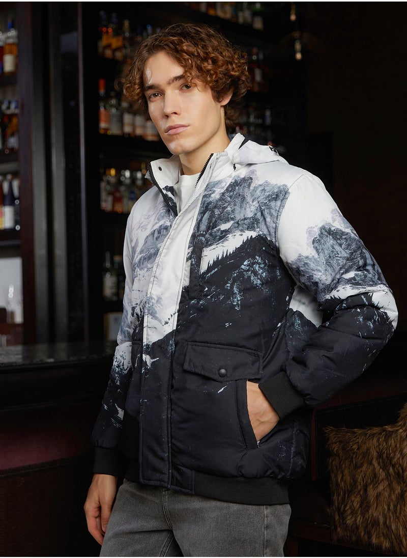 Men's Charcoal Black & Cloud Grey Snowcaps Zip-Front Puffer Jacket