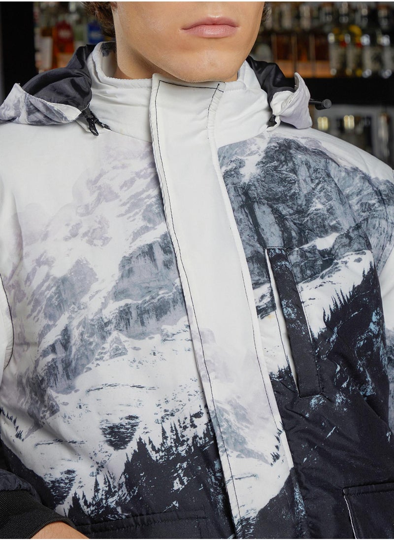 Men's Charcoal Black & Cloud Grey Snowcaps Zip-Front Puffer Jacket