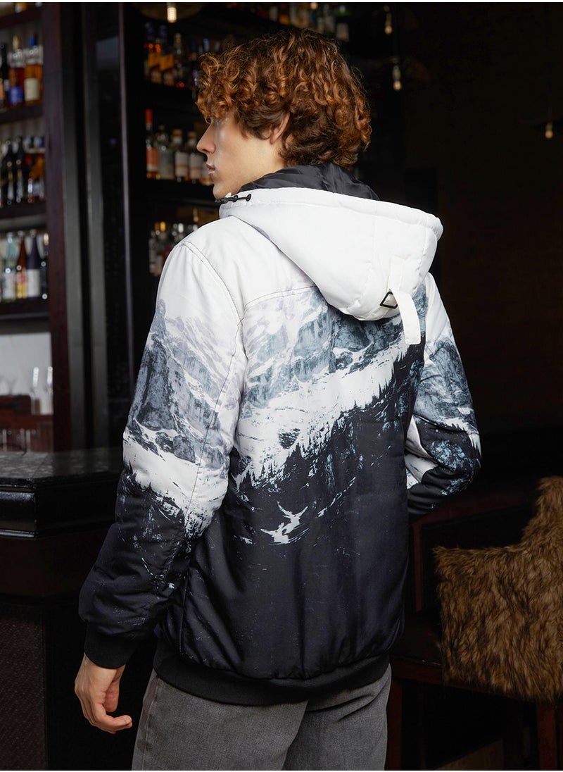 Men's Charcoal Black & Cloud Grey Snowcaps Zip-Front Puffer Jacket