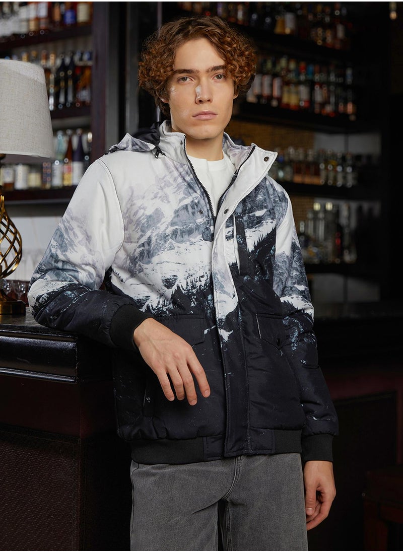 Men's Charcoal Black & Cloud Grey Snowcaps Zip-Front Puffer Jacket